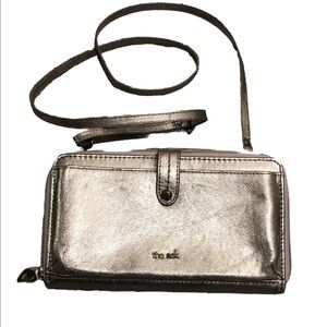 THE SAK Metallic Silver Leather Wallet Crossbody.